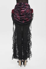 Black/Red Embroidered Rose Lace-up Irregular Women's Gothic Hem Skirt - Product - 3