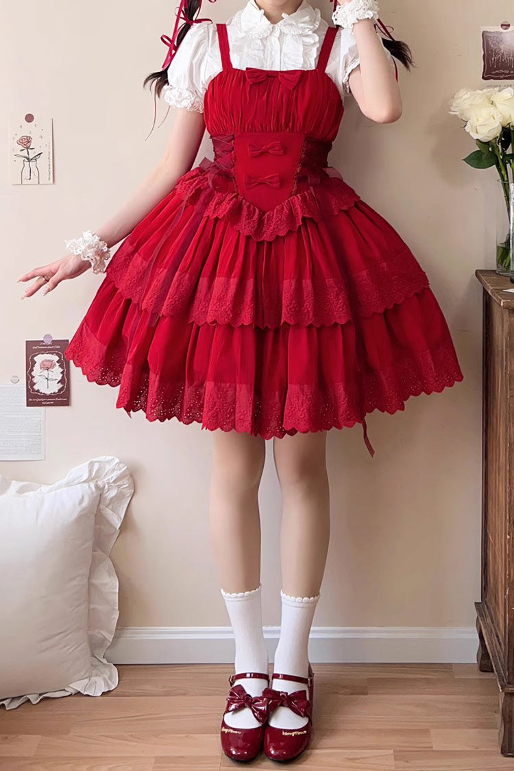 Bowknot Hollow Gothic Lolita Tiered JSK Dress 2 Colors - Product - 8