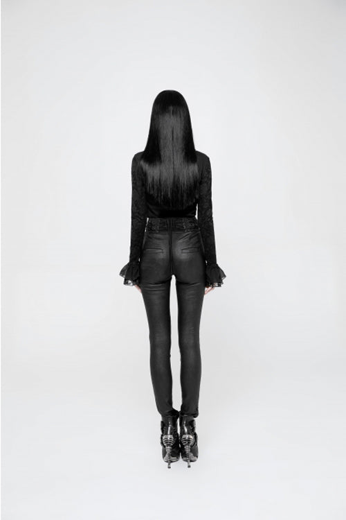 Black High Waist Flower Weaves The Ribbon Decoration Lace Up Gothic Jacquard Women's Pants - Product - 7