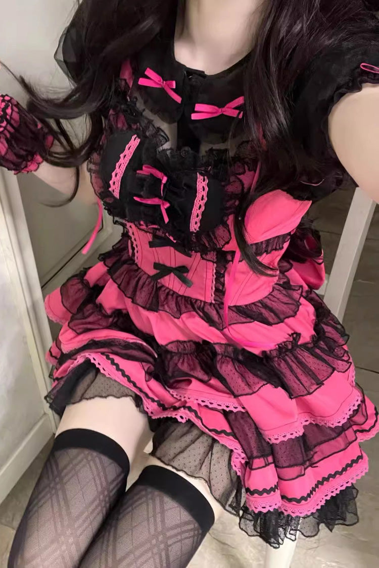 Rose Pink Pray Multi-Layered Bowknot Lace Sweet (Dress Only) detail view 4