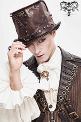 Brown Medium Top Leather Metal Stud Decorated Men's Gothic Hat - Product - 3