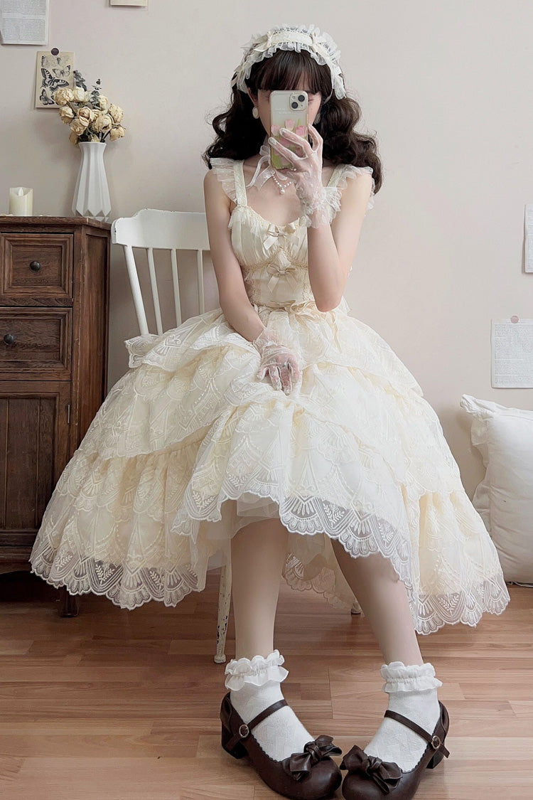 Ivory [Tidal] Triple-Layered Ruffle Bowknot Sweet Lolita Skirt 2 Versions - Product - 11