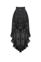 Black Women's Gothic Princess High Waisted Lace Lace-Up Buckled High/Low Tail Hem Maxi Skirt - Product - 3