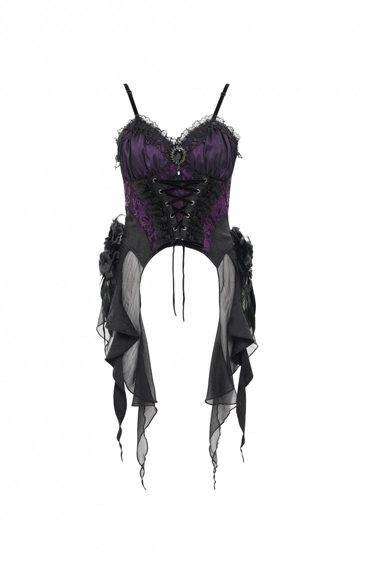 Purple Lace Lace-Up Women's Gothic Overbust Corset - Product - 3
