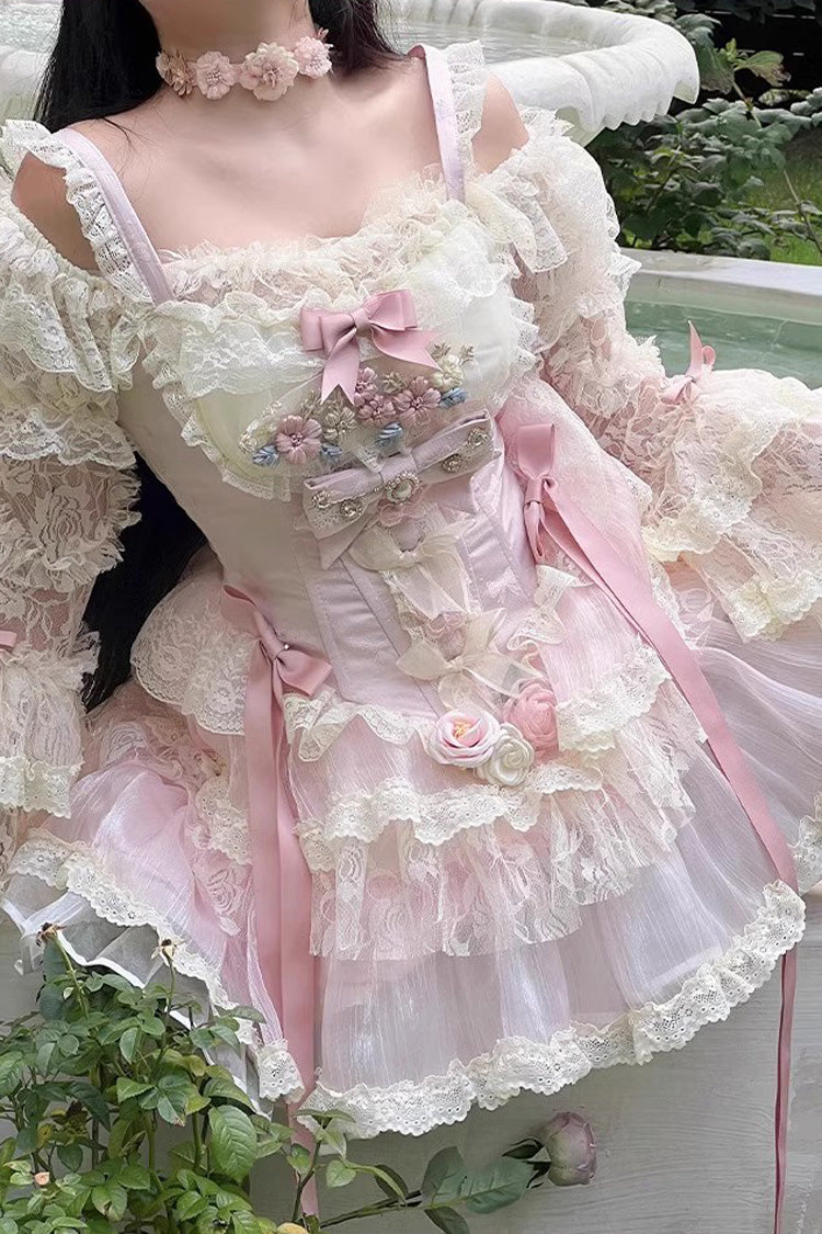 Pink Delicate Lace Flowers Love Song Bowknot Lace Sweet Lolita Dress - Product - 6