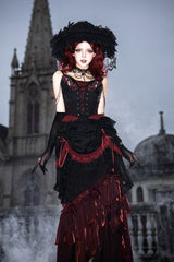 Black/Red [Rotten Bone Flower] Sleeveless Ruffled Embroidered Lace-Up Gothic Lolita Skirt Dress Set - Product - 10