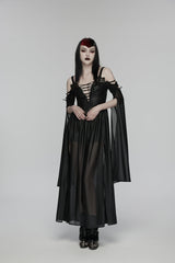 Black Off Shoulder Long Sleeves Embroidered Lace-Up Women's Gothic Elegant Dress Wedding Dress - Black - 7