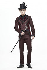 Brown Twill Suit Material Side Pocket Floral Shaped Webbing Gothic Mens Pants - Product - 5