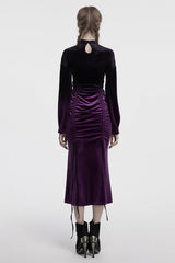 Black/Purple Drawstring Long Sleeves Gradient Women's Gothic Dress - Product - 4