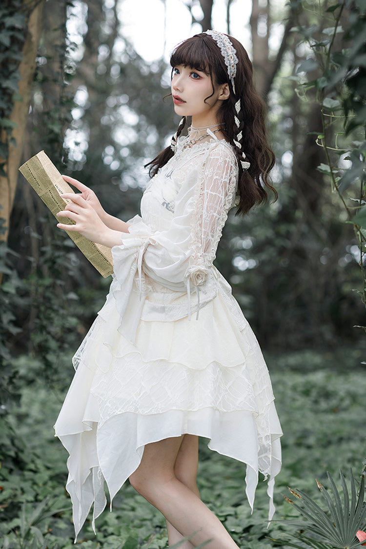 White Long Sleeves Hollow Sweet Elegant Lolita Blouse - Product - 3