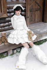 [White Chocolate] Triple-Layered Ruffle Bowknot Sweet Lolita Jsk Dress Set - Product - 19
