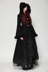 Black Long Bell Sleeves Lace Button Women's Gothic Romantic Coat with Hood - Product - 2