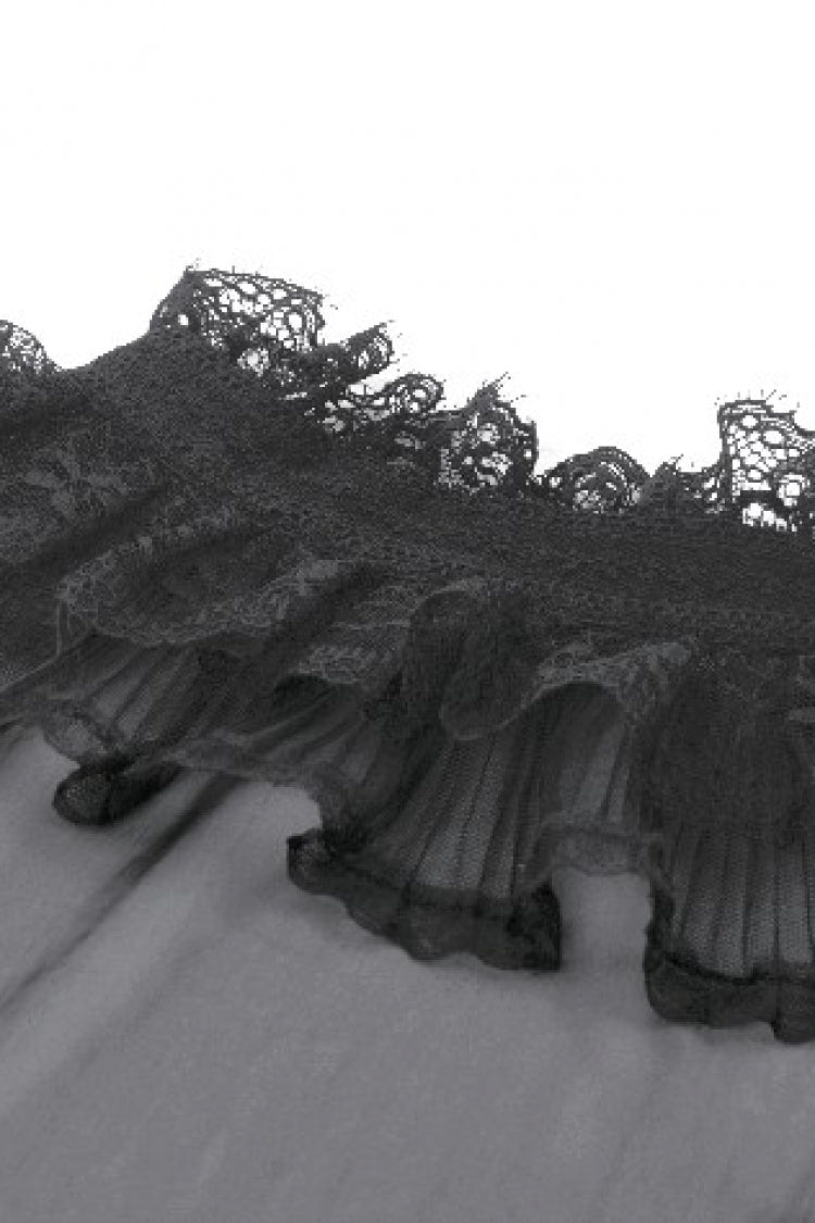 Black Multi-Layered Ruffled Lace Short Puff Sleeves Sheer Women's Courtly Gothic Blouse - Product - 13