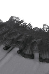 Black Multi-Layered Ruffled Lace Short Puff Sleeves Sheer Women's Courtly Gothic Blouse - Product - 13