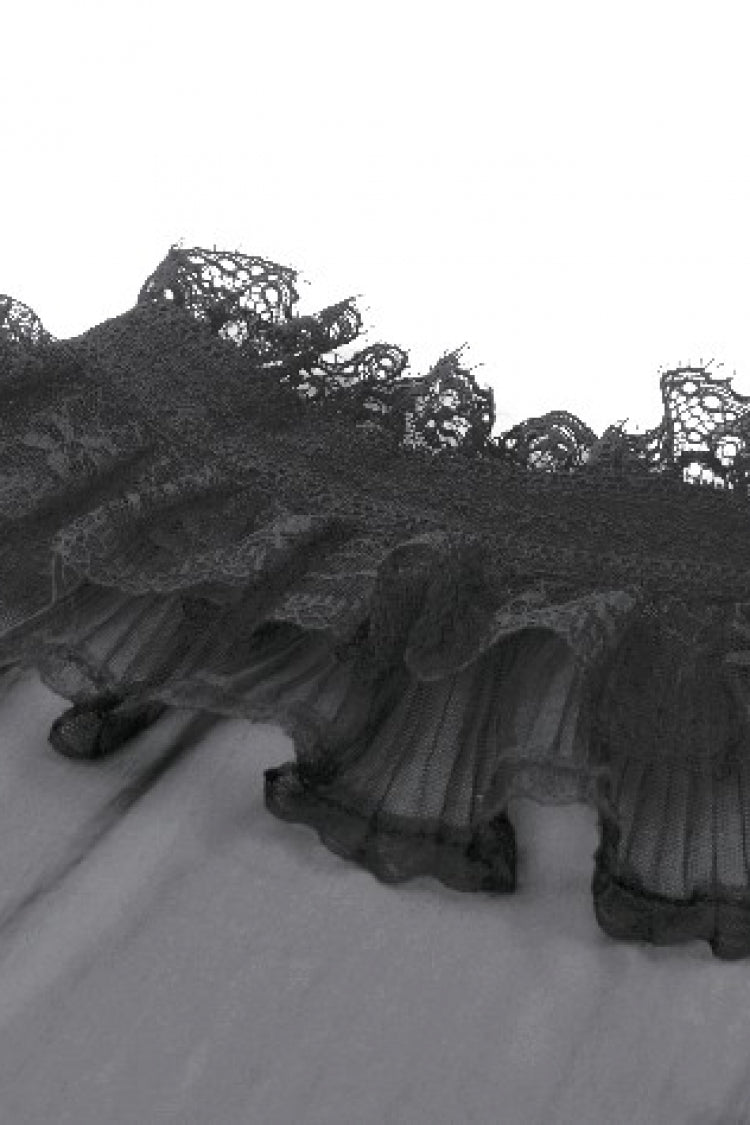 Black Multi-Layered Ruffled Lace Short Puff Sleeves Sheer Women's Courtly Gothic Blouse - Product - 13