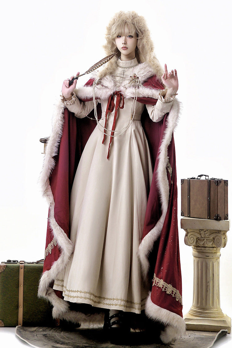 Red [Royal Coronation] Embroidered Sweet Gorgeous European Court Style Lolita Dress and Cape Set - Product - 11