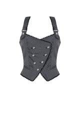 Black/White Striped Buckled Women's Gothic College Style Vest - Product - 3