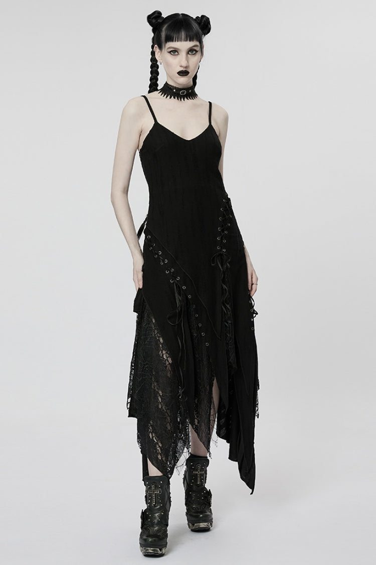 Black Stitching Irregular Mesh Women's Punk Dress - Product - 4