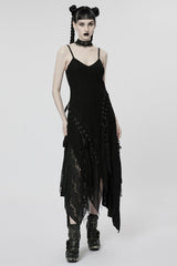 Black Stitching Irregular Mesh Women's Punk Dress - Product - 4