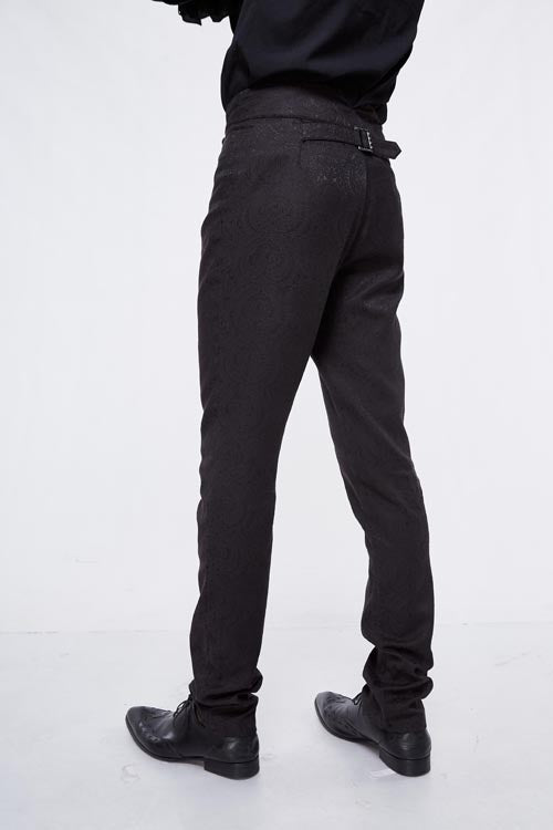 Black Gothic Wedding High Waist Slim Fit Jacquard Western Style Mens Pants - Product - 4