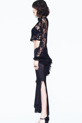 Black Fringe Lace Pendant Ninth Bell-Bottoms Women's Gothic Pants - Product - 5