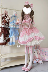 Pink Cream Multi-Layered Polka Dots Print Ruffle Bowknot Sweet Lolita Jsk Dress - Product - 6