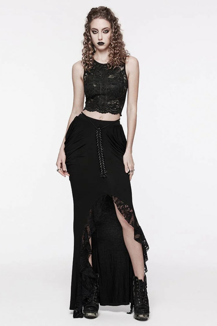 Black Sleeveless Hollow Cross Embroidery Lace Womens Gothic Vest - Product - 4