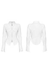 White Bat Collar Long Trumpet Sleeves Slim Womens Gothic Blouse - Product - 5