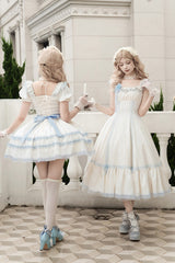 Ivory [Sea Salt Iced Tea] Square Collar Flying Sleeves Ruffle Fishbone Sweet Lolita Jsk Long Dress - Product - 14