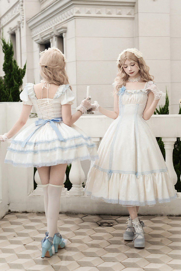 Ivory [Sea Salt Iced Tea] Square Collar Short Sleeves Ruffle Fishbone Sweet Lolita Short Dress - Product - 15