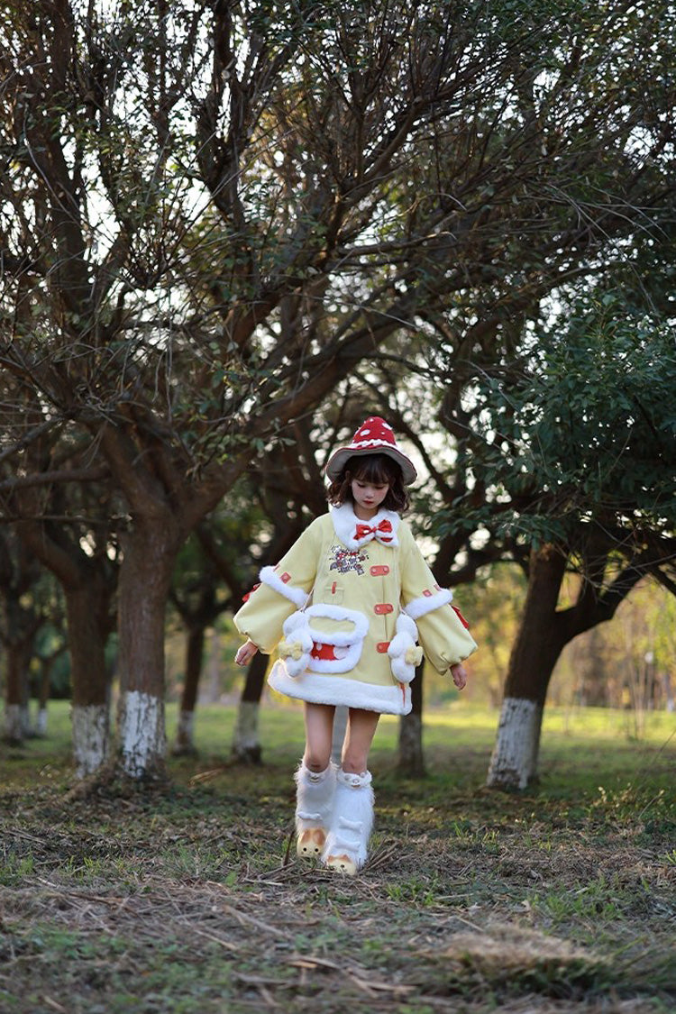 Yellow [Mushroom House] Long Sleeves Embroidery Bowknot Sweet Lolita Coat - Product - 9