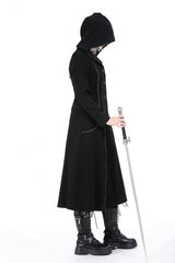 Black Long Sleeves Ruffled Lace-Up Women's Punk Long Jacket with Hood - Product - 2