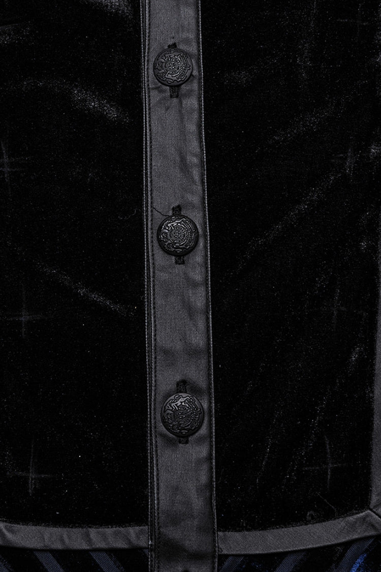 Black/Blue Lapel Collar Stitching Slim Men's Gothic Blouse - Product - 8