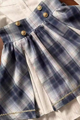 Blue [Little Starlight Idol] Lapel Collar Long Sleeves Double-Layered Printed Ruffled Bow Sweet Japanese Lolita Skirt Set - Skirt - 25