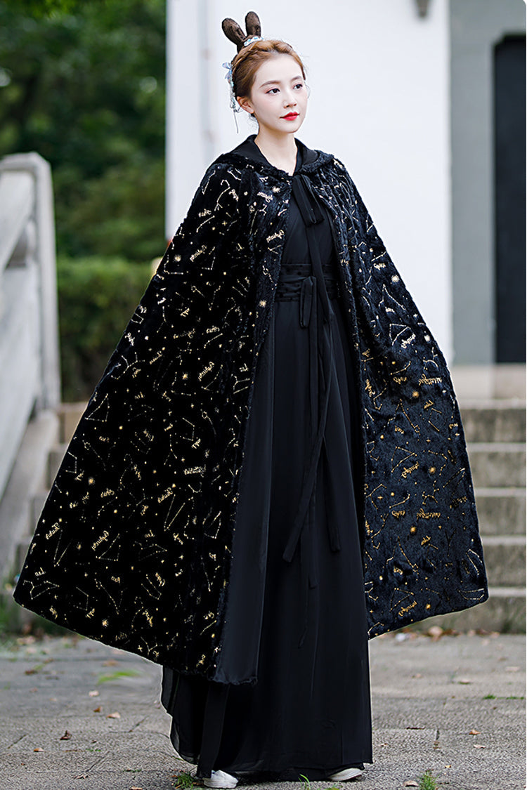 Black Costume Polka Dot Print Classic Hanfu Dress - Product - 4