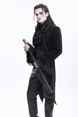 Black Stand Collar Swallow-tailed Long Sleeves Lace Men's Gothic Jacket - Product - 9