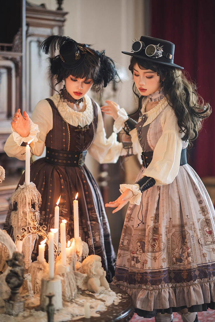 Demon Hunting Notes Long Lantern Sleeves Print Ruffle Sweet Elegant Lolita Dress 2 Colors - Product - 9