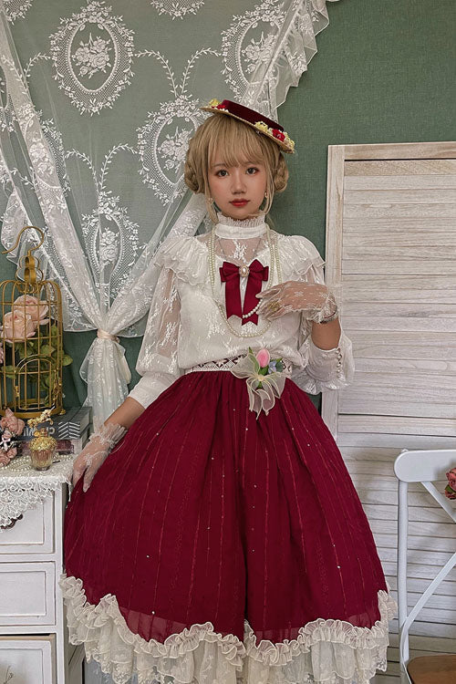 Wine Elegant Vintage Tulip Multi-Layer Ruffled Classic Lolita Skirt Dress - Product - 3