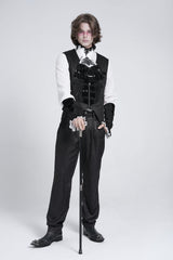 Black Sleeveless Floral Embroidery Stitching Velvet Men's Gothic Vest - Product - 4