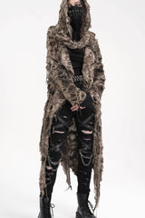 Brown Long Sleeves Hooded Women's Punk Eyelets Zip Cape - Product - 6