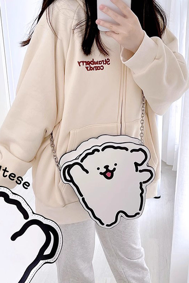 White/Black Line Puppy Print Sweet Lolita Bag - Product - 2