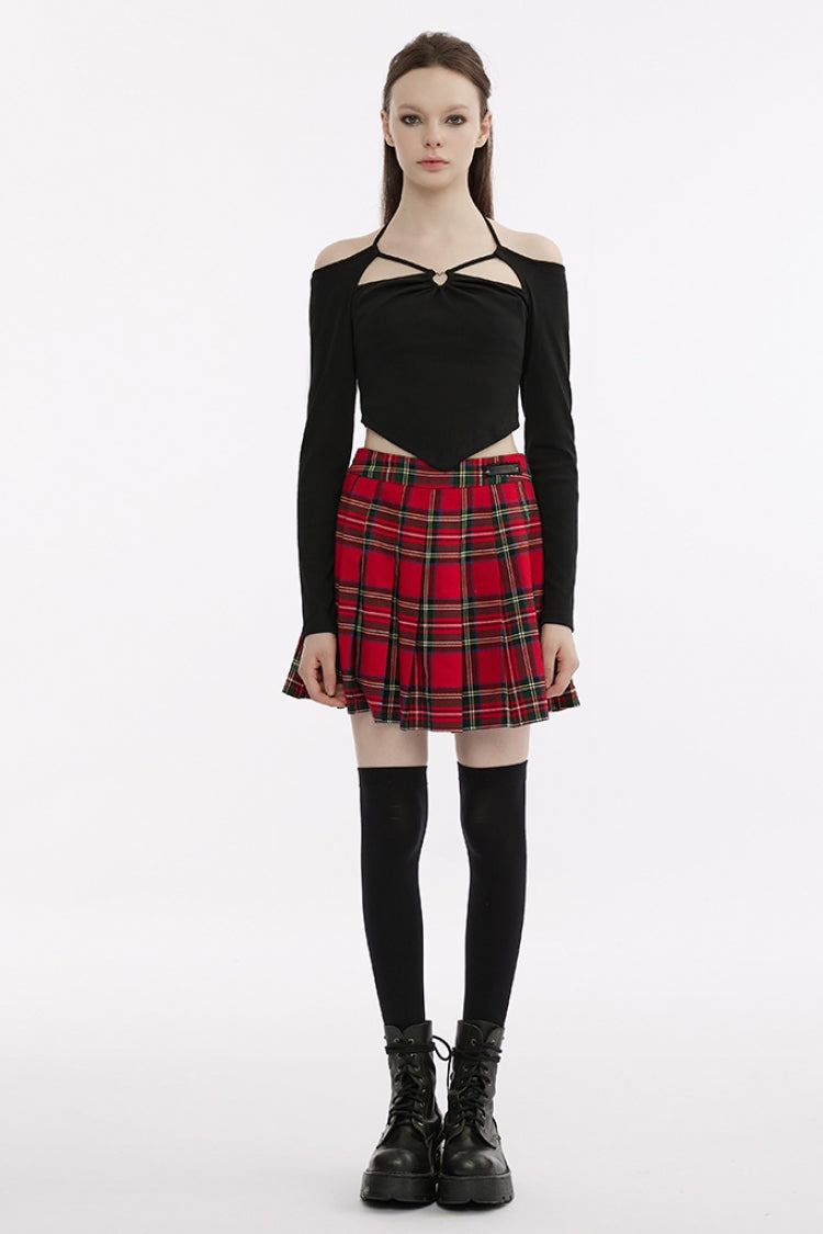 Black Long Sleeves Heart-Shaped Hollow Halter Neck Women's Gothic T-Shirt - Product - 3
