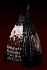 [Heretical Nun] Sleeveless Multi-Layered Printed Ruffled Open-Front Gothic Plus Size Lolita Strap Dress Long Version 2 Colors - Product - 4