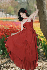 Red Sleeveless Double-Layered Ruffled Rose Classic Lolita Jsk Dress - Product - 7
