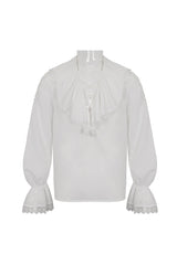 White Ruffled Collar Puff Sleeved Men's Gothic Shirt - Product - 7