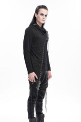 Black Chain Long Sleeves Print Stitching Asymmetric Men's Gothic Sweatershirt - Product - 7