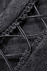 Black Stand Collar Long Trumpet Sleeves Lace Sheer Lace-Up Women's Gothic High Low Tail Coat - Product - 16