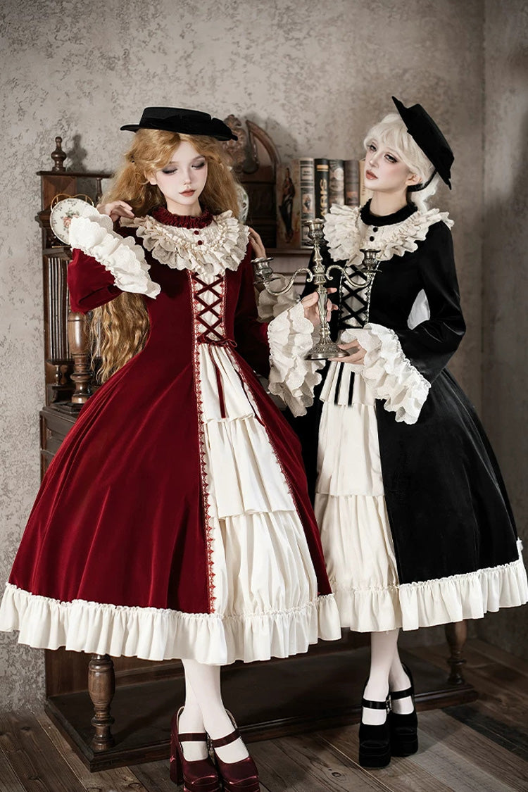 Red [Letters and Poems · Nutcracker Box] Long Sleeves Ruffled Open-Front Bow Lace-Up Gothic Lolita Dress - Product - 4