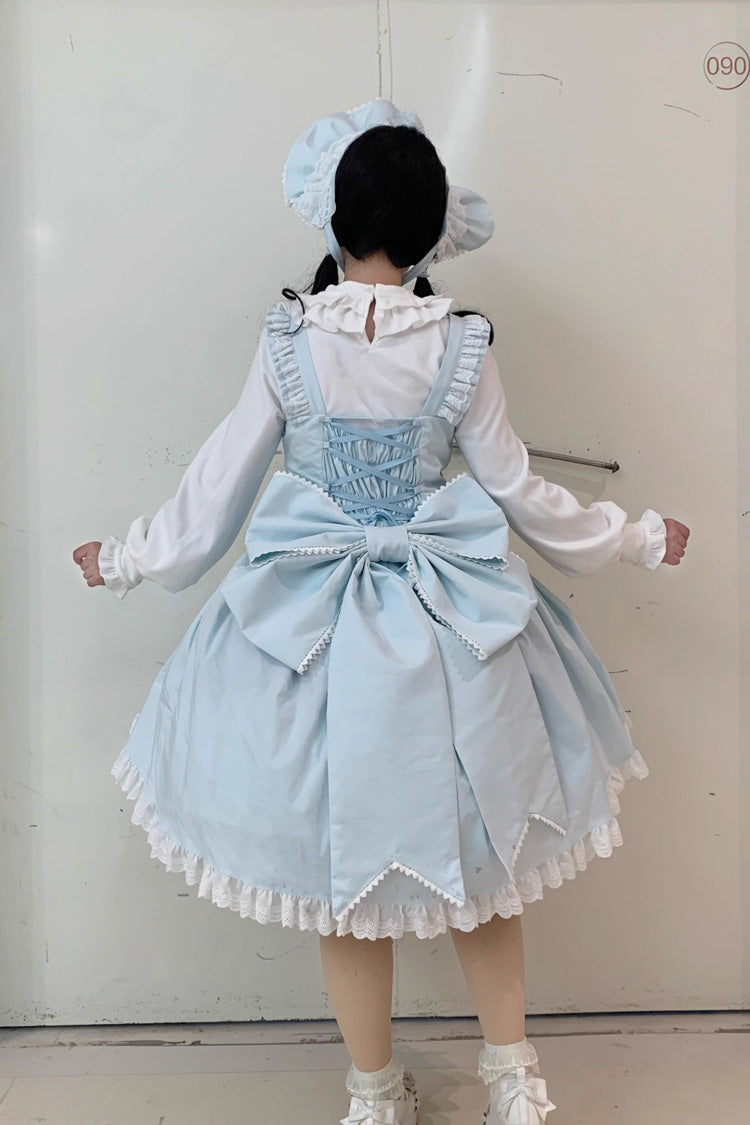 [Grisha] Sleeveless Triple-Layered Ruffle Cardigan Bowknot Lace Sweet Plus Size Lolita Jsk Dress 3 Colors - Product - 15