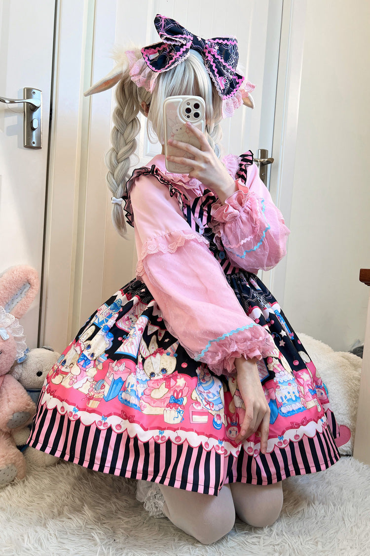 [Bunny Pastry Chef] Print Bowknot Gothic Japanese Lolita Jsk Dress 3 Colors - Product - 5